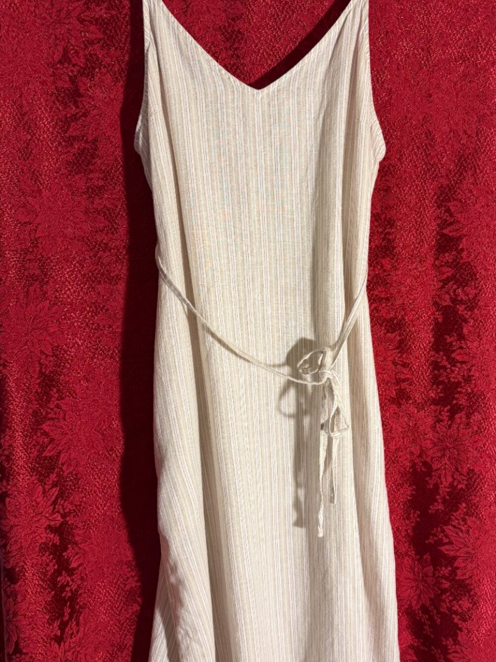 Time and Tru Beige and White Strip Linen Blend Slip Dress Sz XL